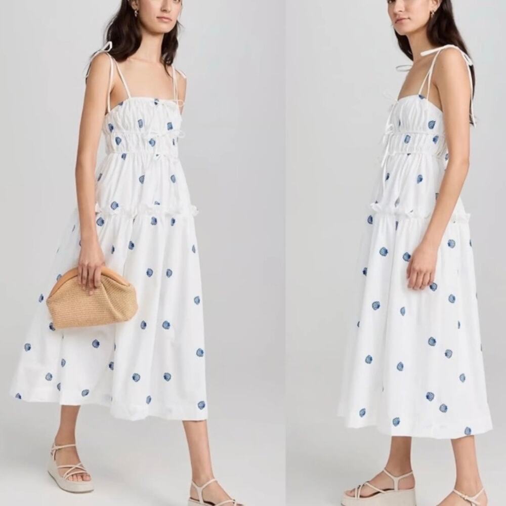 JOIE x ANTHROPOLOGIE | Cotton Blue Seashell White Dress Embroidered NWT | XL